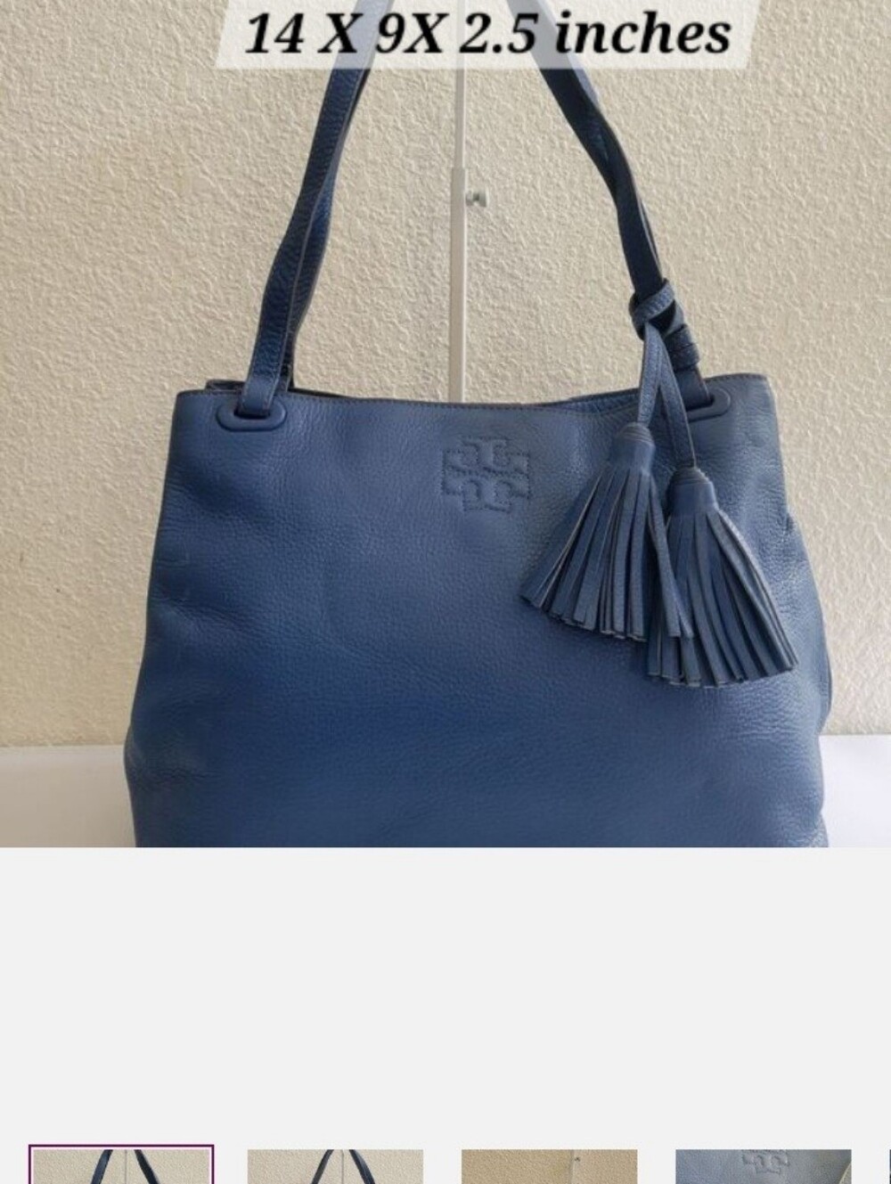 Tory Burch Blue Leather Tassel Tote